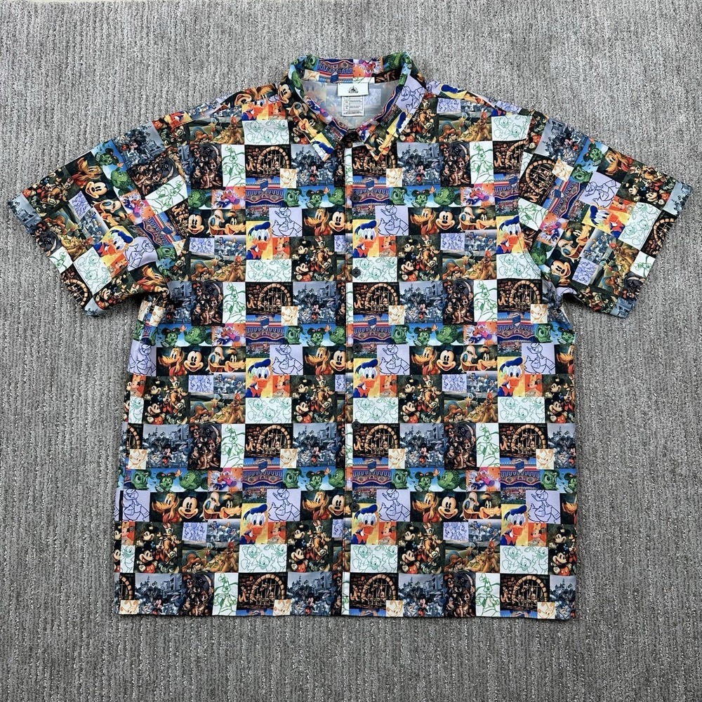 Disney Parks Mickey Mouse and Friends Button-Up Camp Shirt AOP EUC XXL